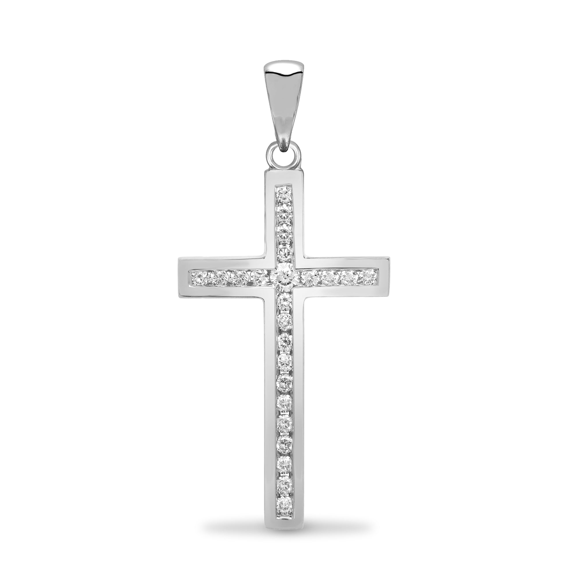 9ct White Gold Channel Set Cubic Zirconia Cross