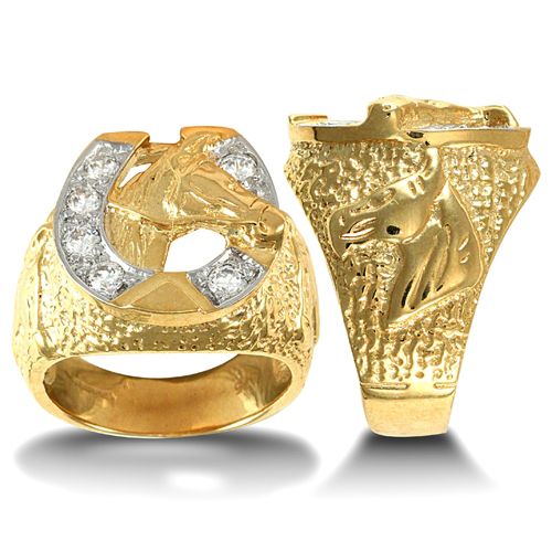 9ct Yellow Gold Cubic Zirconia Horse Shoe Ring