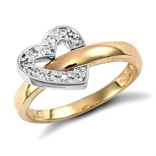 9ct Yellow Gold Cubic Zirconia Flip Over Heart Ring