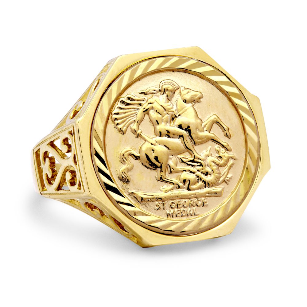 9ct Yellow Gold Hexagonal St George Ring