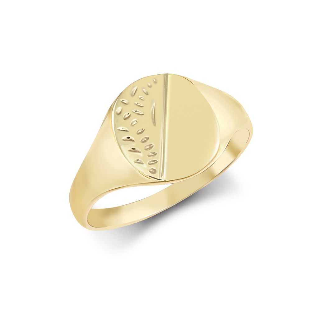 9ct Yellow Gold Signet Ring Half-Engraved