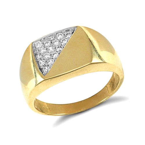 9ct Yellow Gold Signet Ring Half-Cubic Zirconia