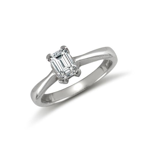 9ct White Emerald Cut Cubic Zirconia Solitaire Ring