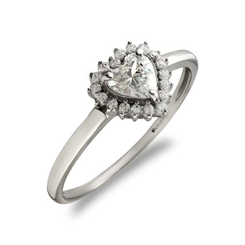 9ct White Ladies Cubic Zirconia Heart Cluster Ring