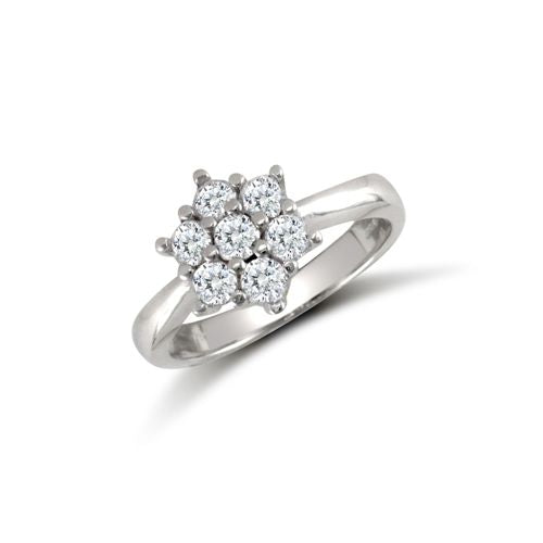 9ct White Ladies Cubic Zirconia 7 Stone Cluster Ring