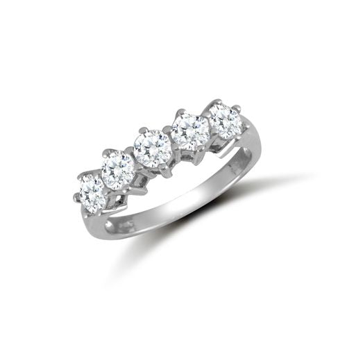 9ct White Ladies Cubic Zirconia 5 Stone Ring