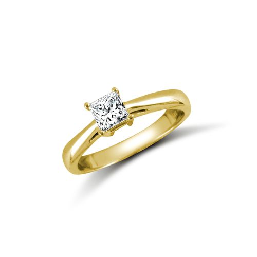9ct Yellow Princess Cut Cubic Zirconia Solitaire Ring