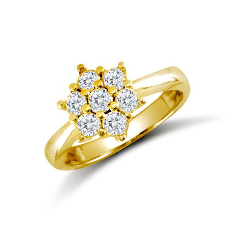 9ct Yellow Ladies Cubic Zirconia 7 Stone Cluster Ring