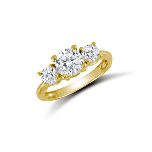9ct Yellow Ladies Cubic Zirconia 3 Stone Cluster Ring