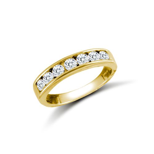 9ct Yellow Ladies Cubic Zirconia Channel Set Half Et Ring