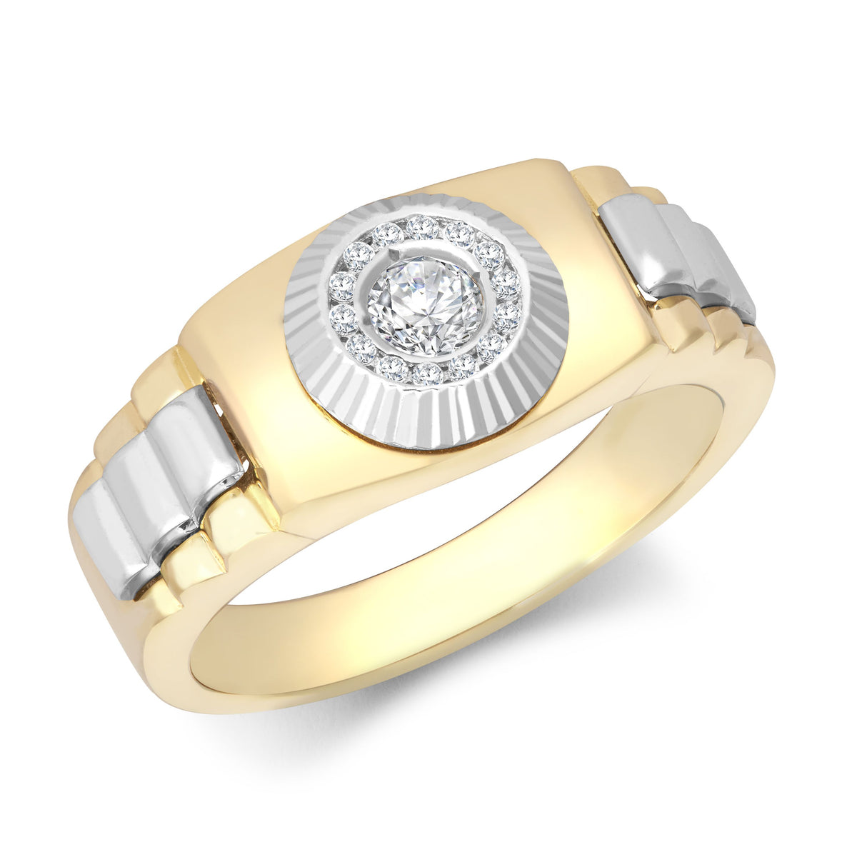 9ct Yellow & White Gold Cubic Zirconia Set Watch Strap & Bezel Ring