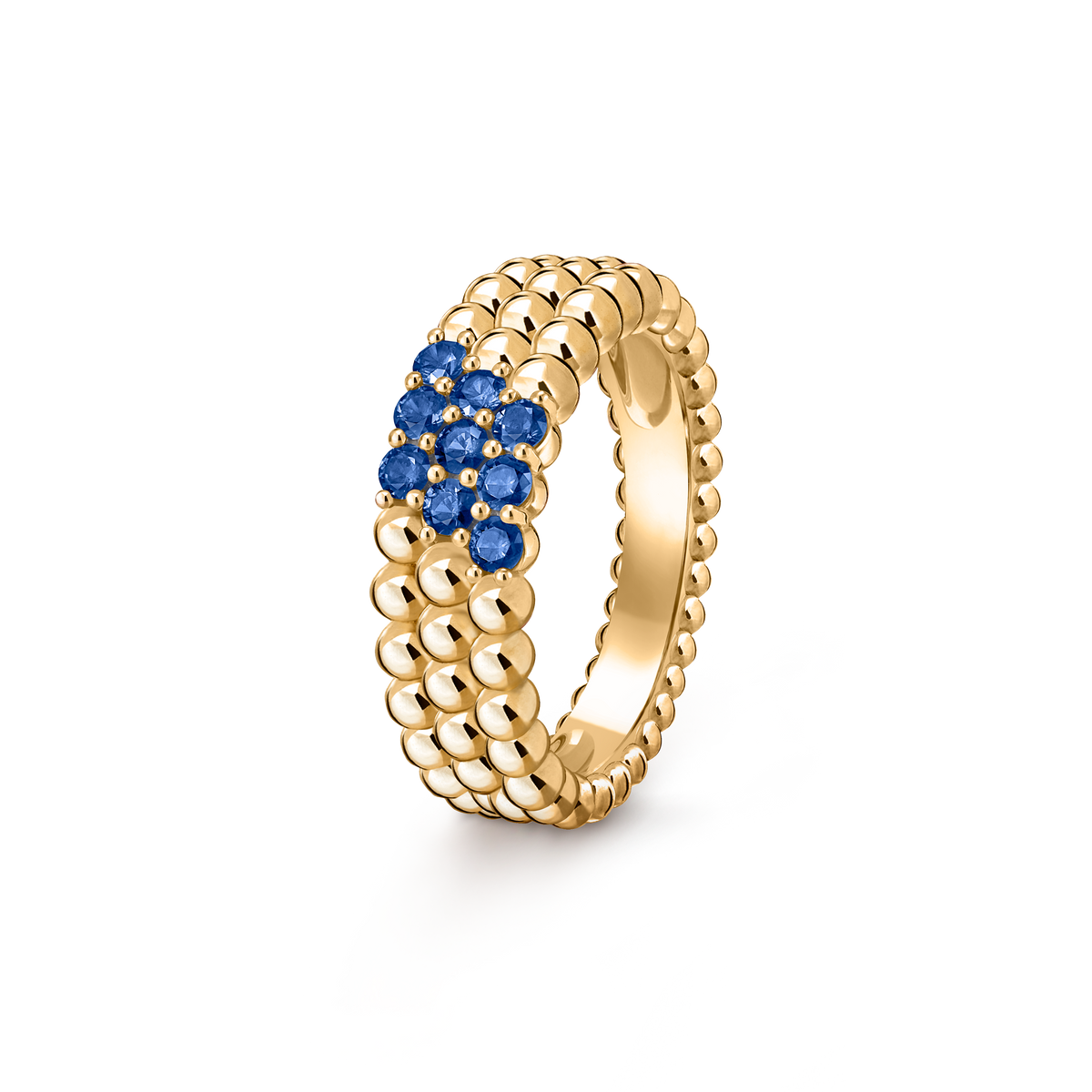 Van Cleef & Arpels Perlée Couleurs 3 Rows Sapphire Ring 18K Yellow Gold