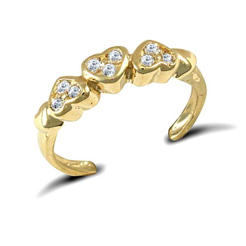 9ct Yellow Gold Cubic Zirconia Hearts Toe Ring
