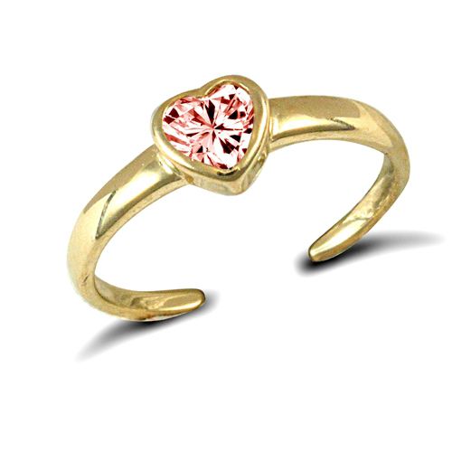 9ct Yellow Gold Pink Cubic Zirconia Heart Toe Ring