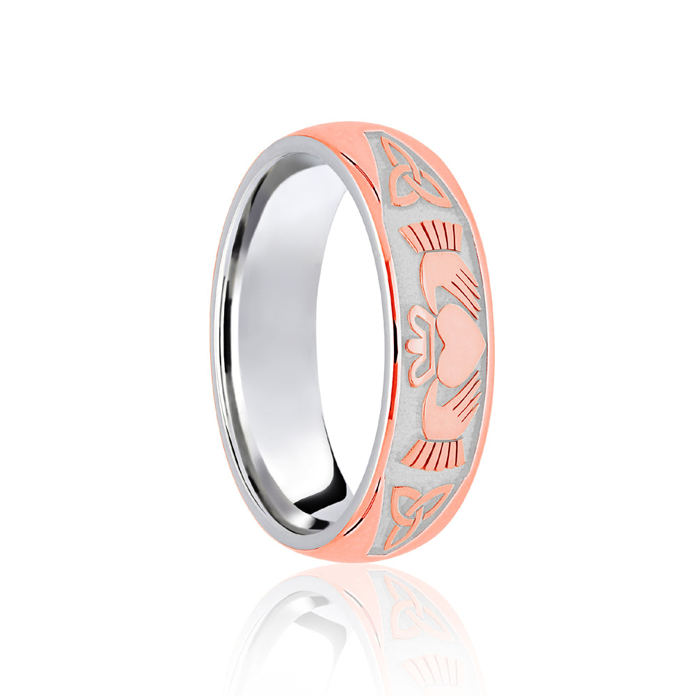 9ct White & Rose Court 5mm Celtic Half Engraved Wedding Band