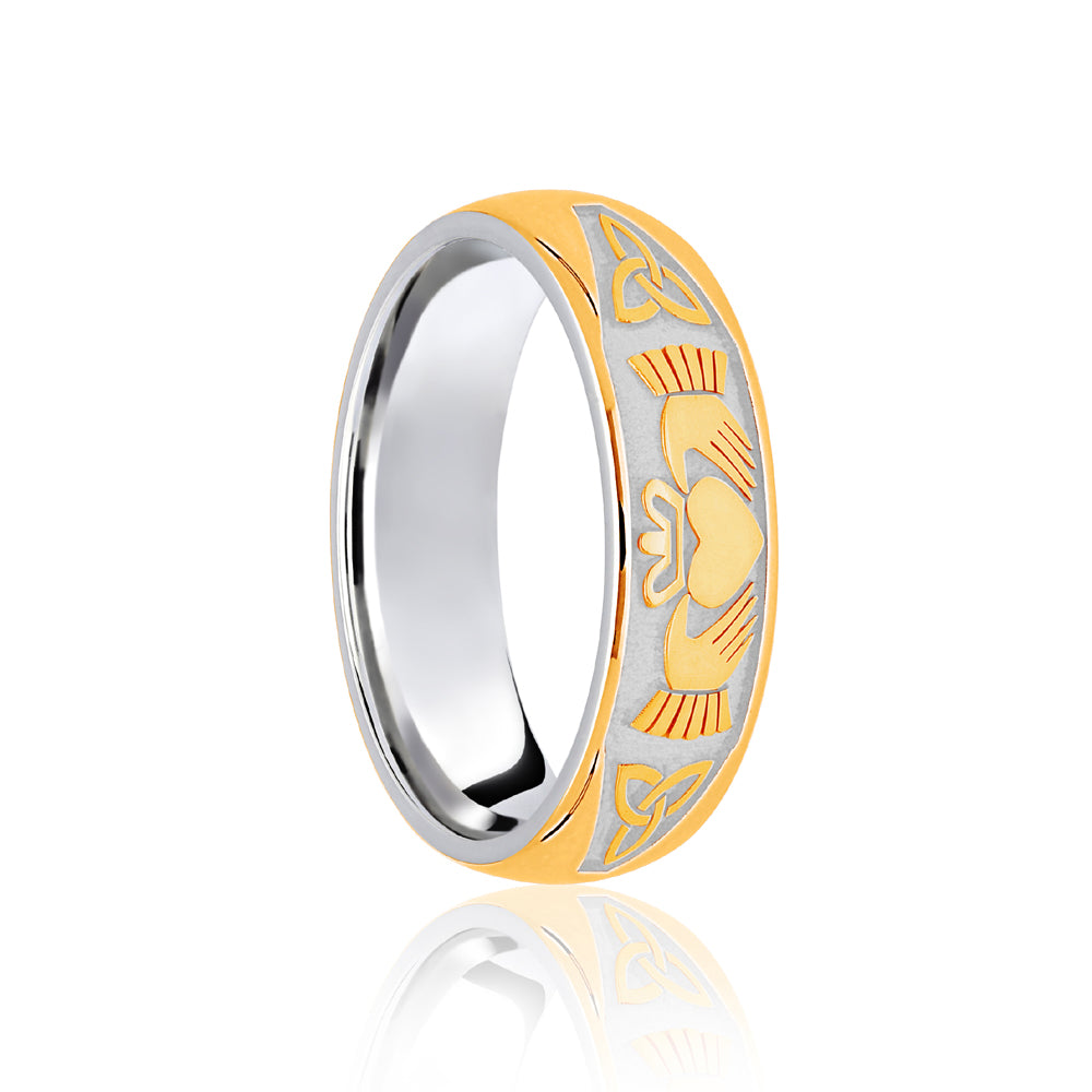 9ct White & Yellow Celtic Half Engraved Wedding Band 5mm