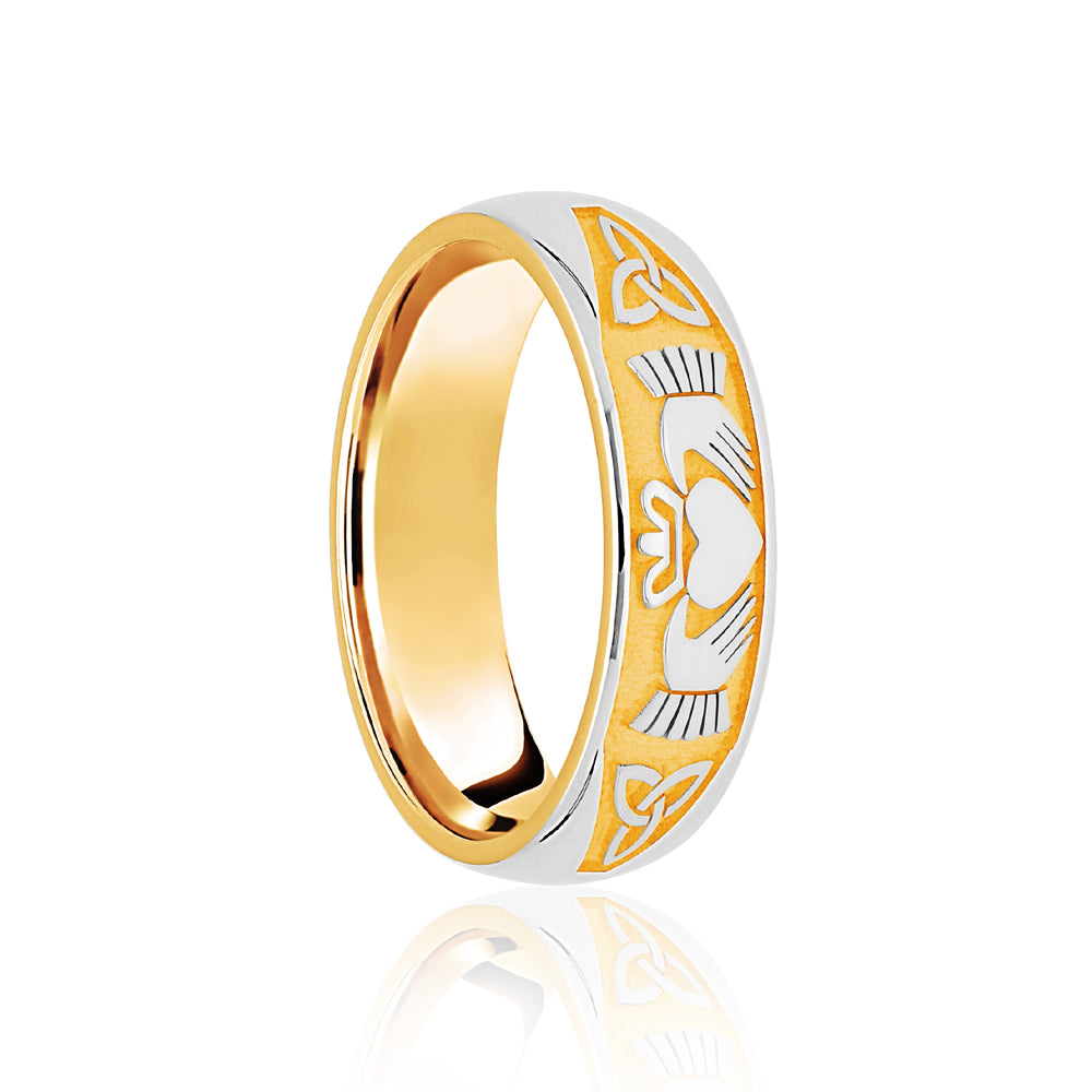 18ct Yellow & White Court 5mm Celtic Half Engraved Wedding Band