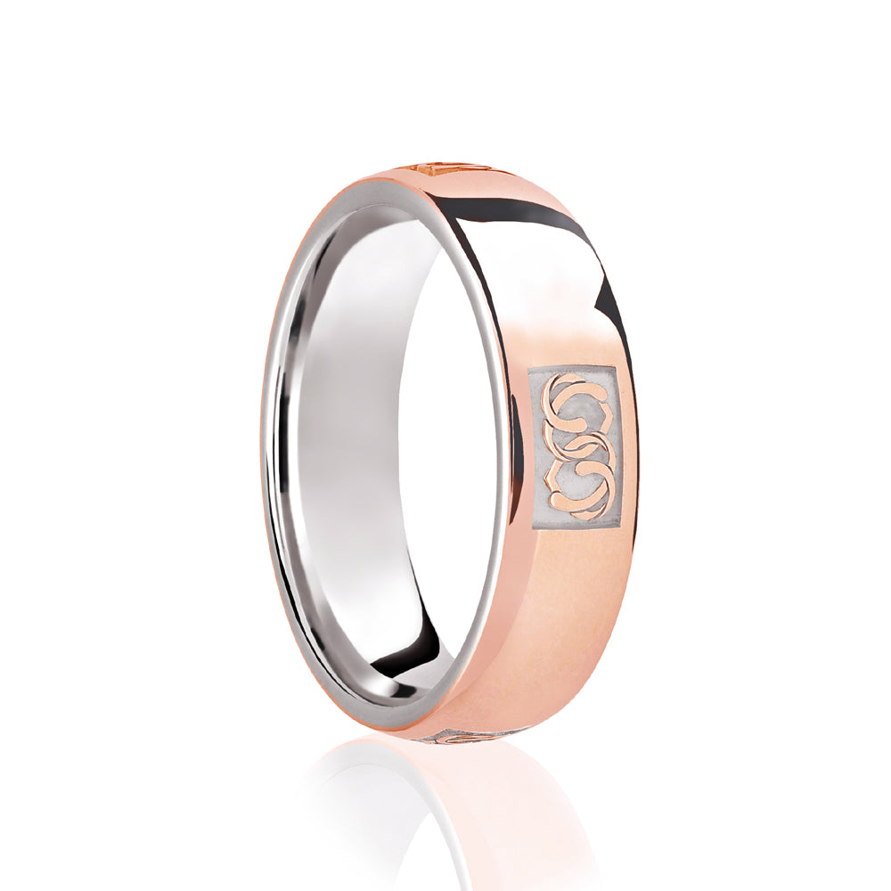 9ct White & Rose Court 8mm Celtic Laser Engraved Wedding Band