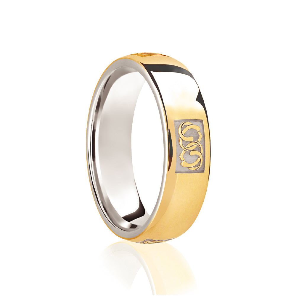 18ct White & Yellow Court 6mm Celtic Laser Engraved Wedding Band