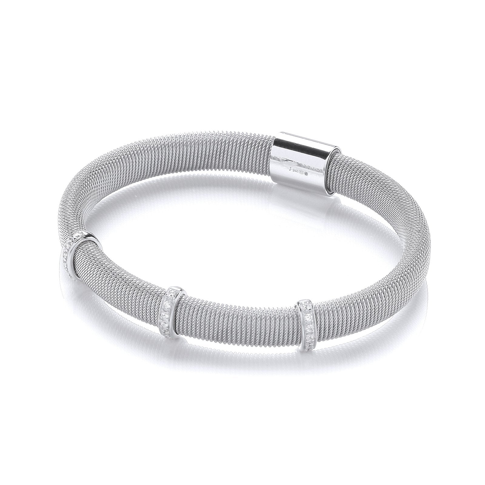 Silver Mangetic Bangle with Three Rows of Cz's