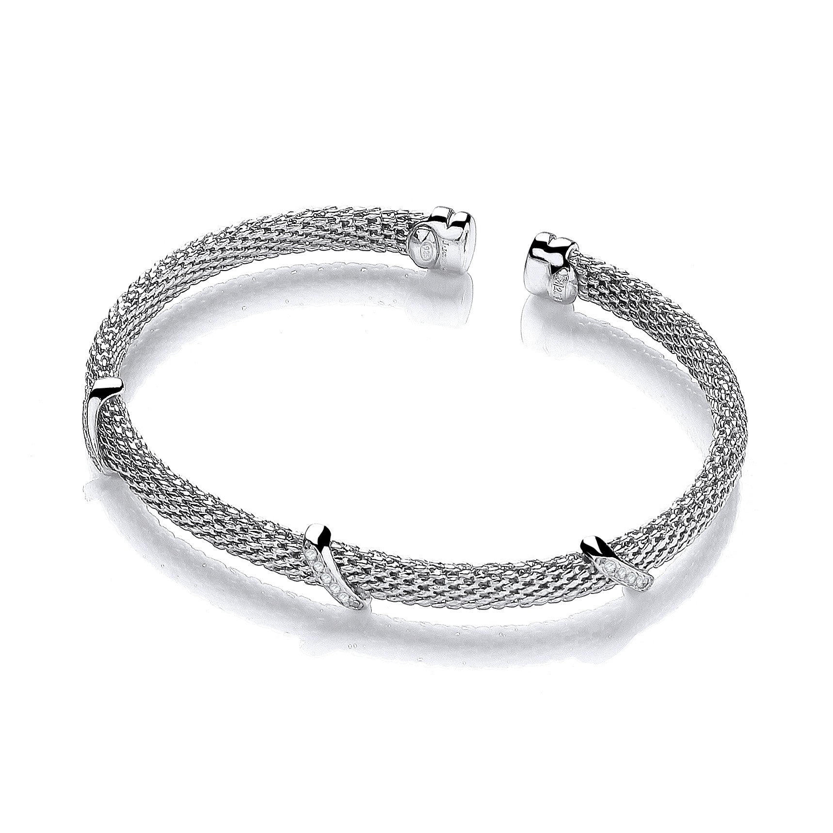 Light Pop Corn Torque Cubic Zirconia Bangle - Silver