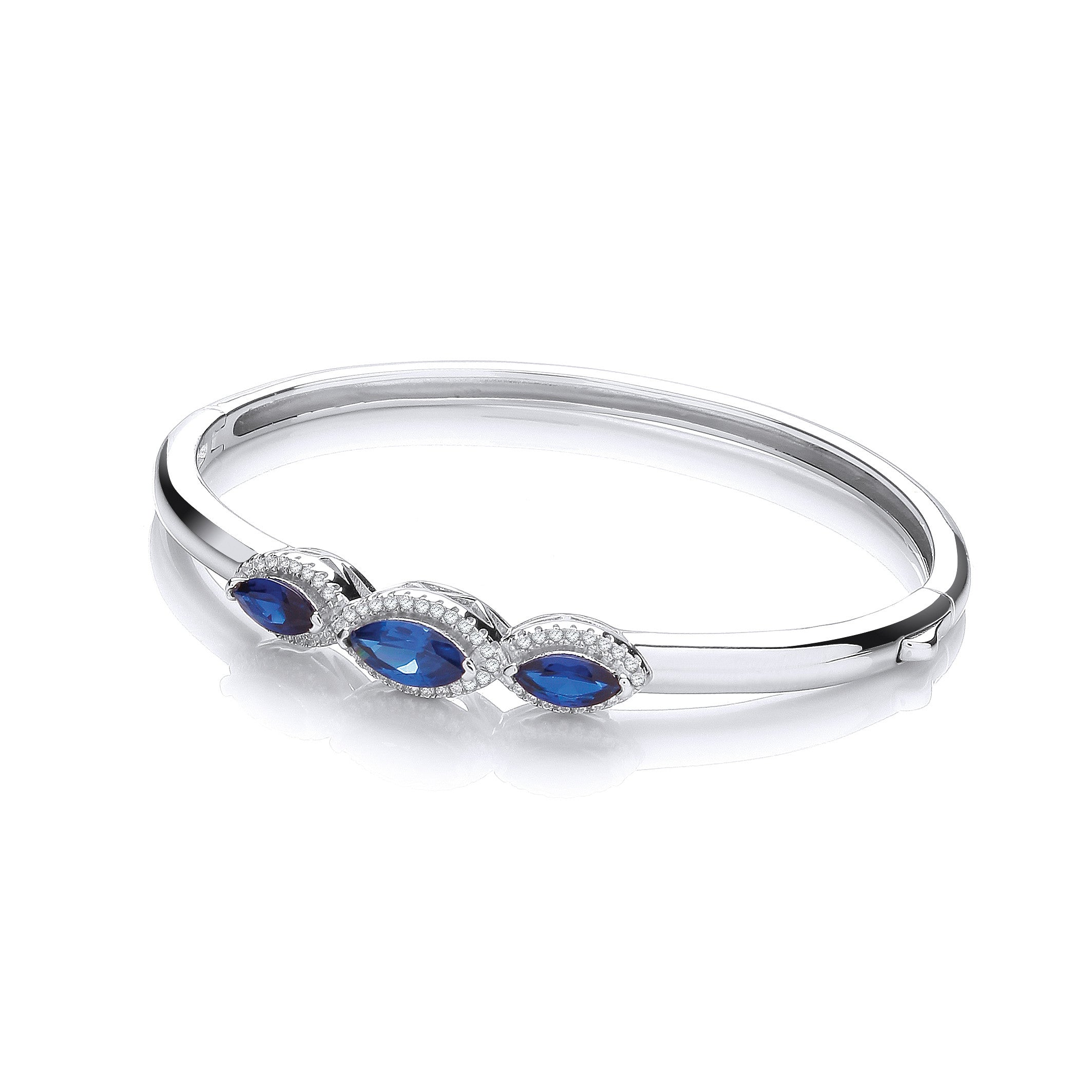 Three Azure Blue Marquise Cubic Zirconia Bangle - Silver