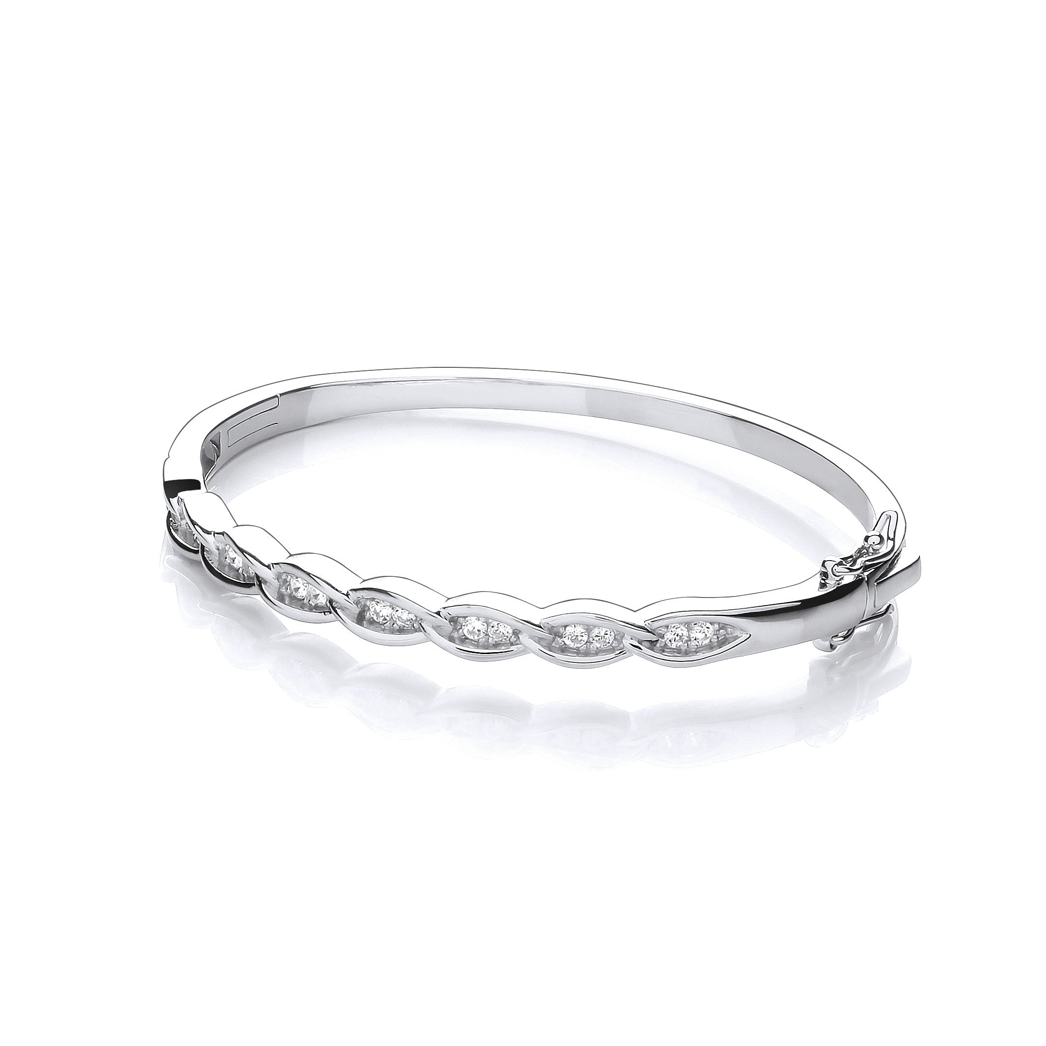 Silver Curb Cubic Zirconia Link J-Jaz Bangle - Silver