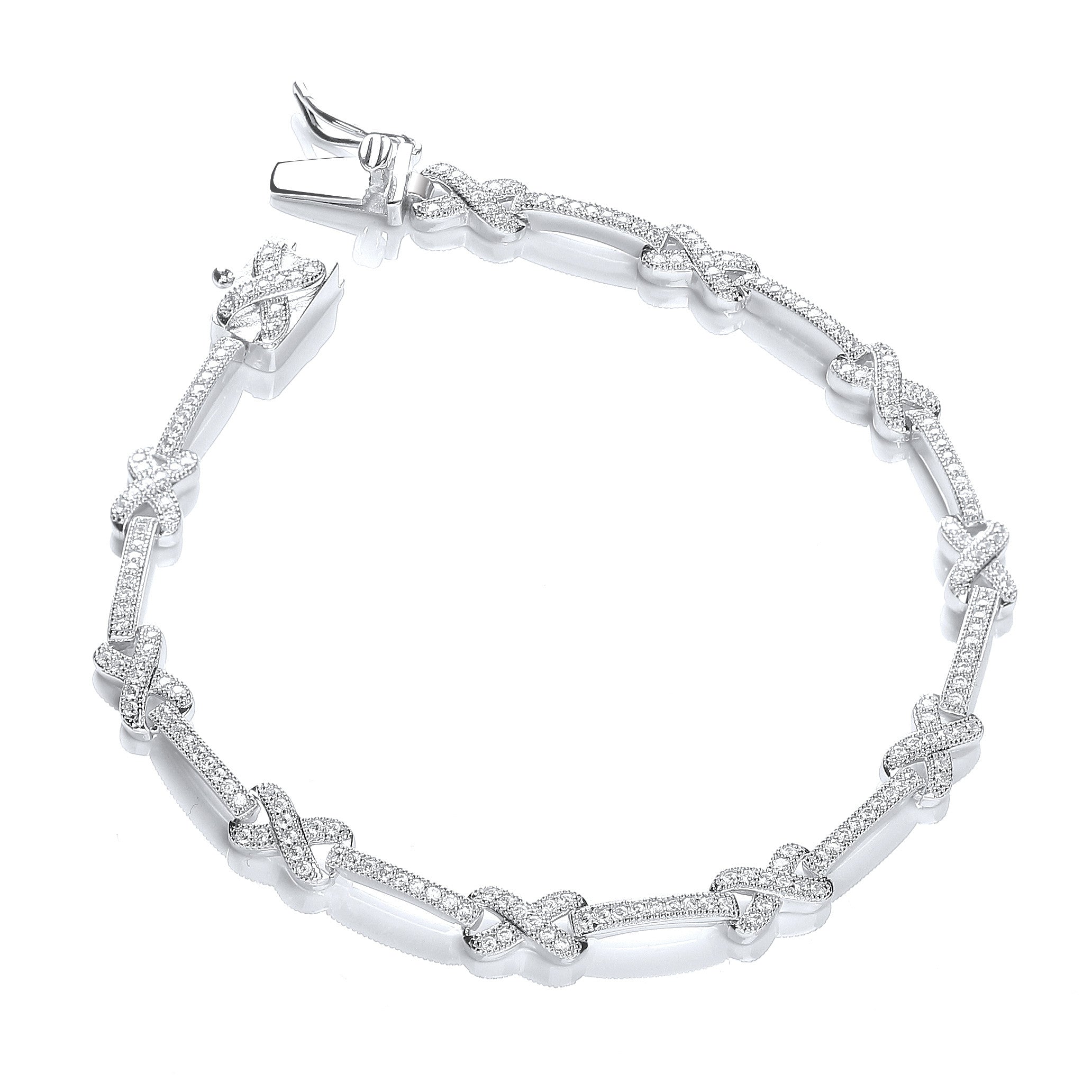 Micro Pave' Kisses 200 Cubic Zirconia Bracelet 7"/18cm - Silver