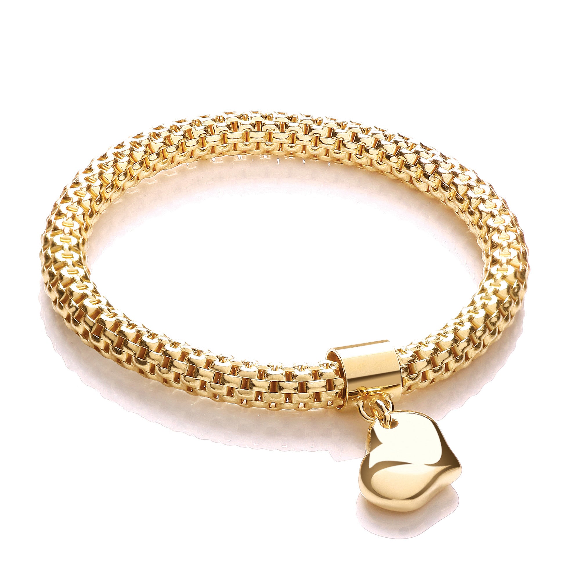 Yellow Mesh with Heart Pendant - Fancy Bracelet - Silver