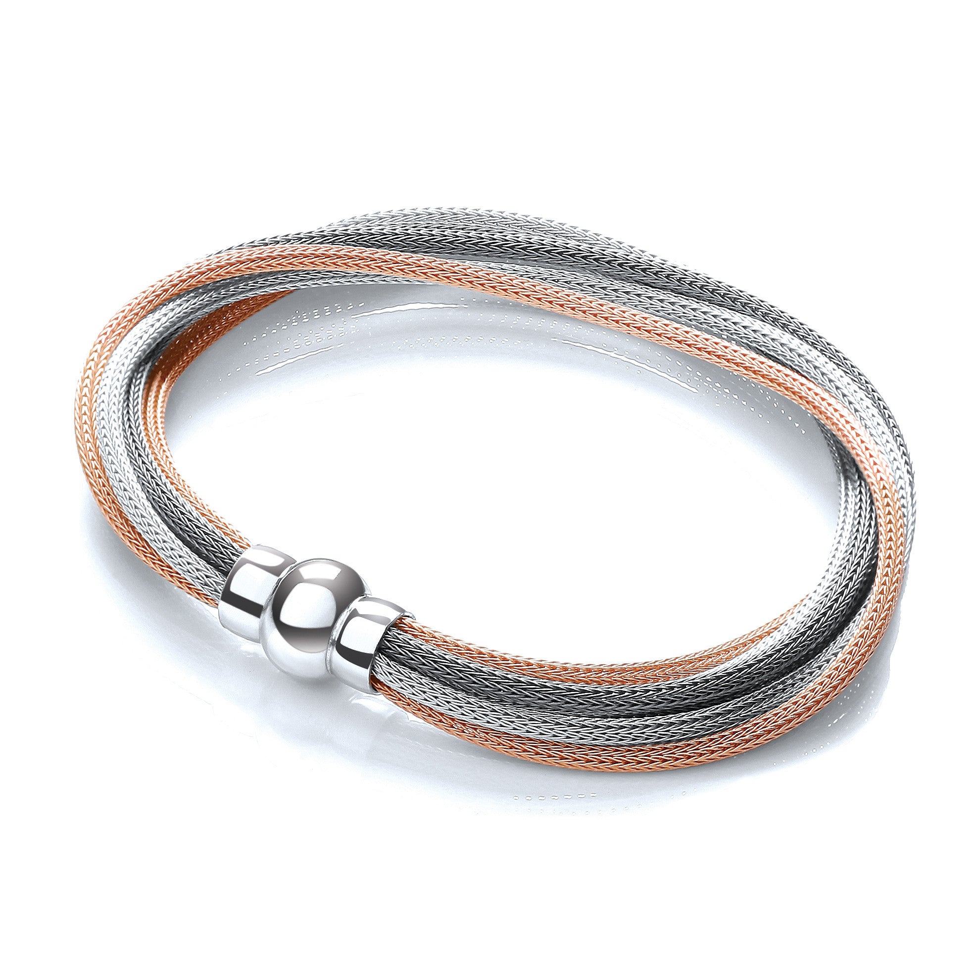 3 Tone (Rose, Silver & Ruthenium) Mesh Bracelet - Silver