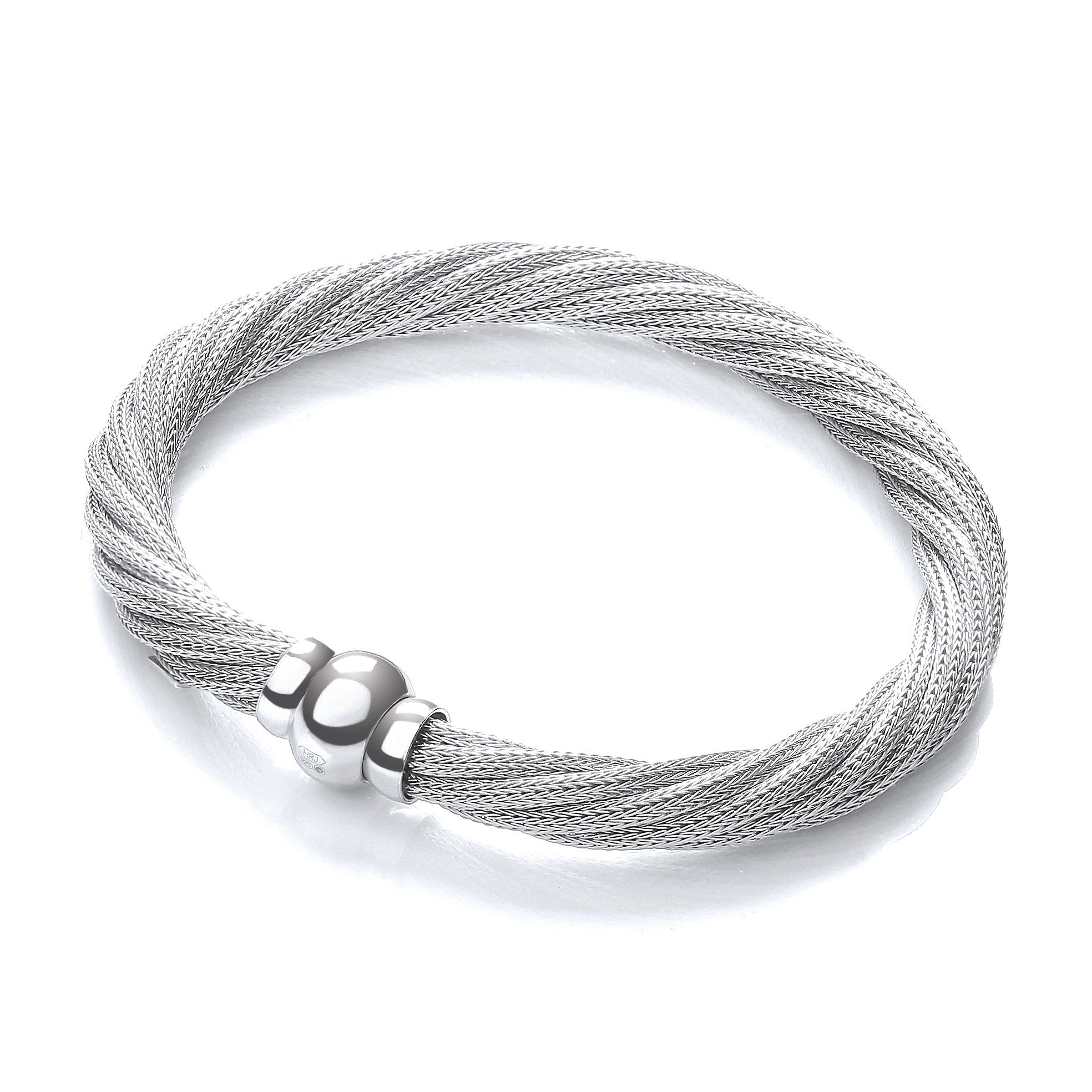 Twist Rh.Plated Mesh Bracelet - Silver