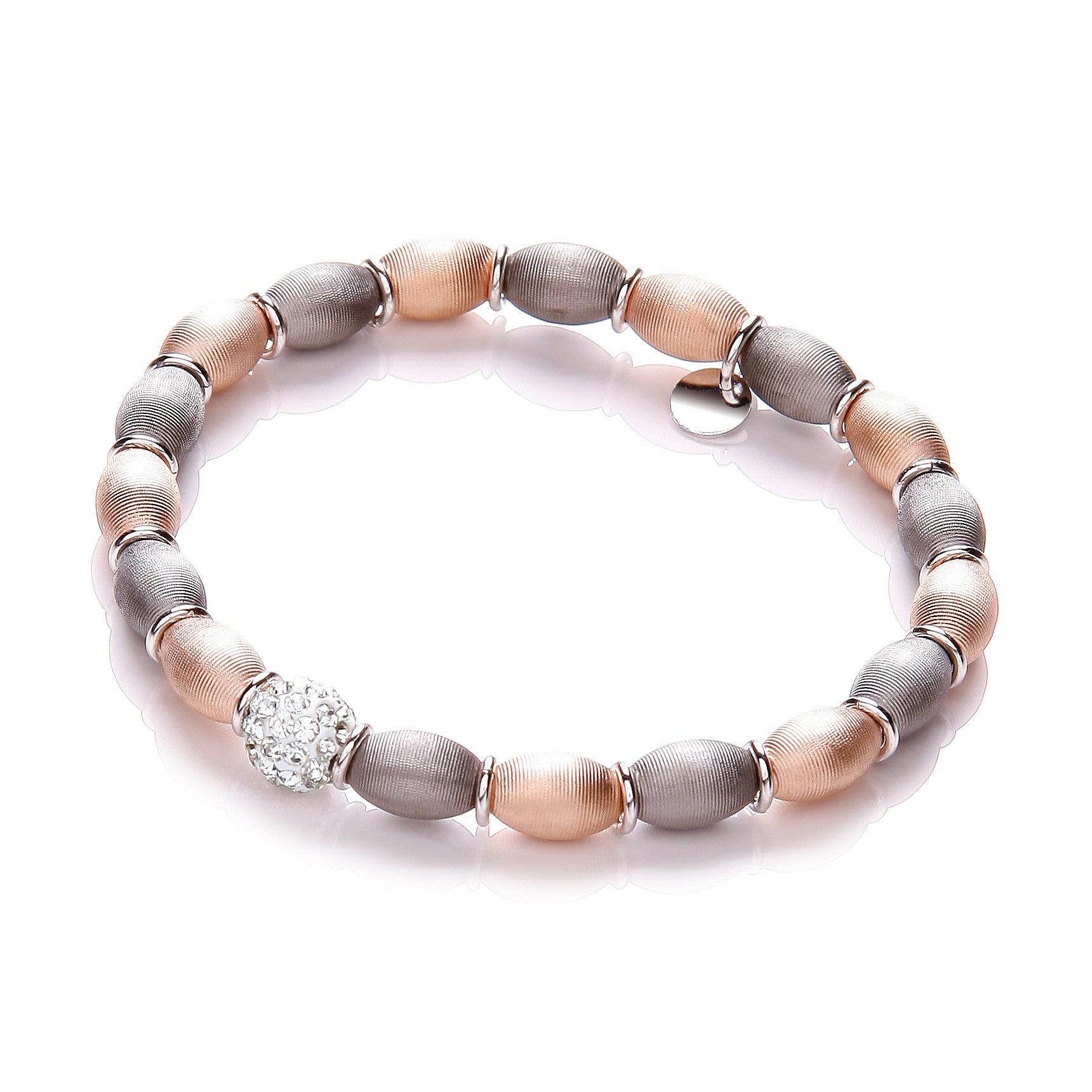 Rose & Ruthenium Plated with Crystal Bead Bracelet - Silver