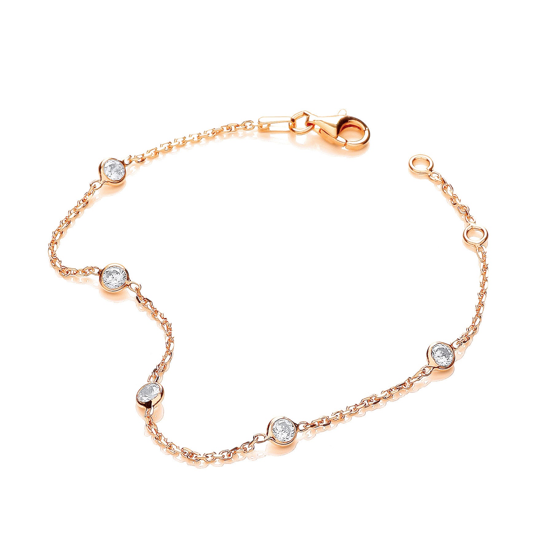 Gold Coated Rubover 5 Cubic Zirconia's Bracelet 7" - Silver