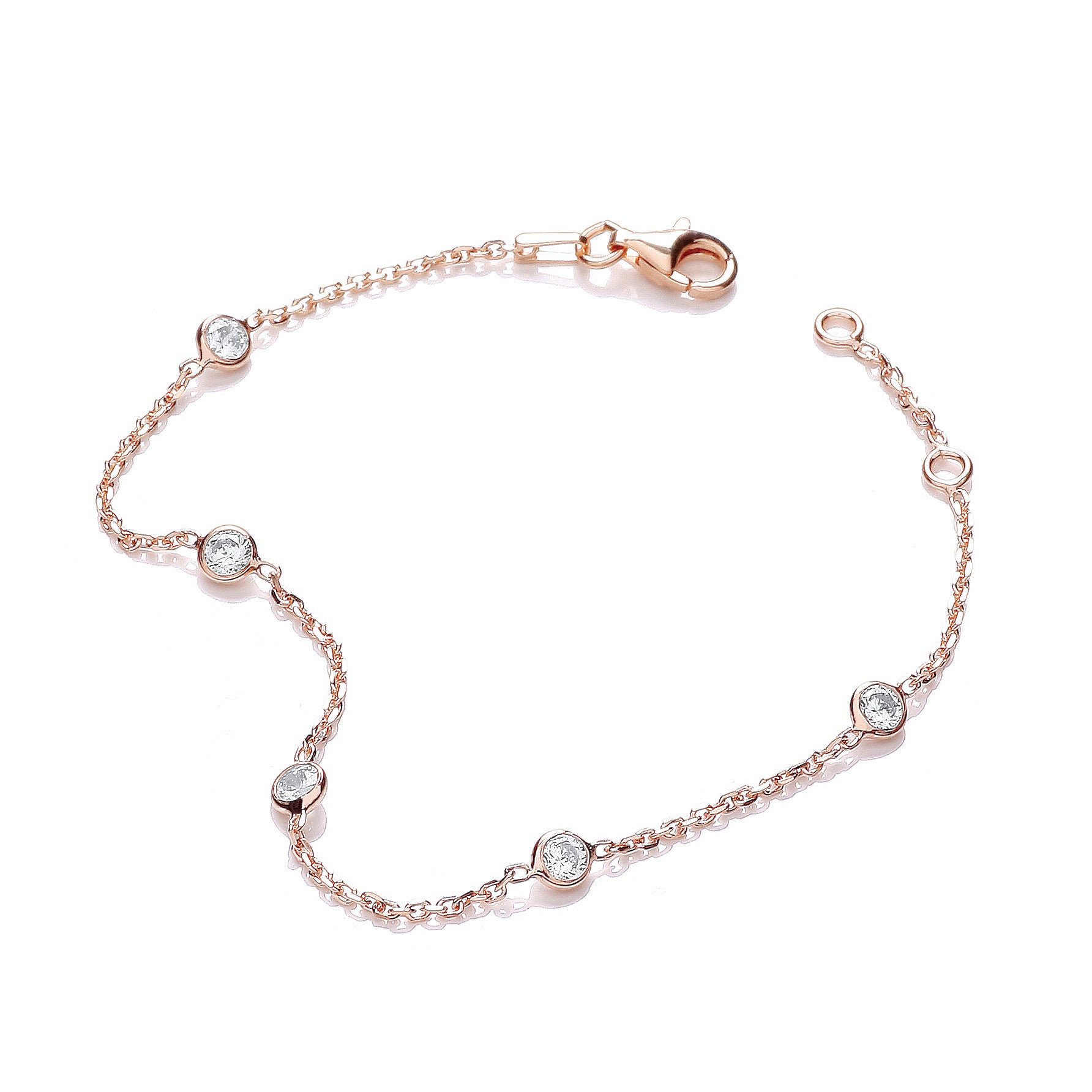 Rose Coated Rubover 5 Cubic Zirconia's Bracelet 7" - Silver