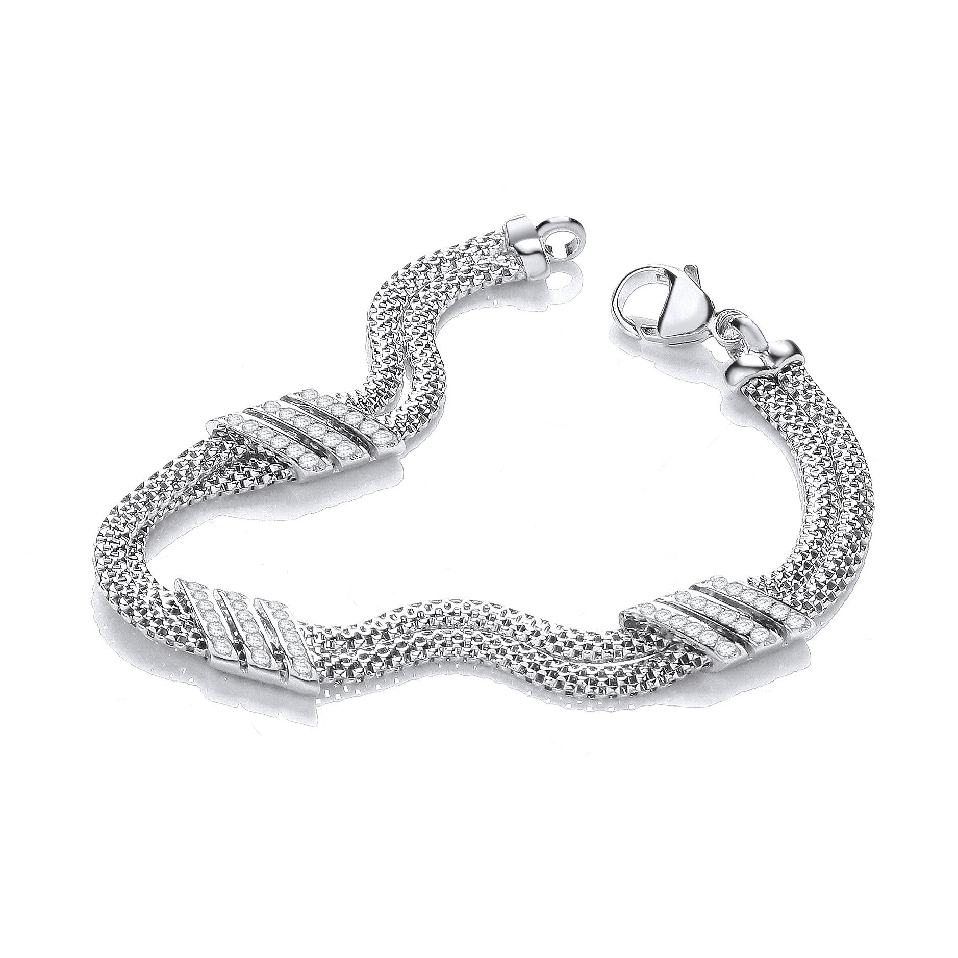 Double Row 3 Strings of Cubic Zirconia's Bracelet 7" - Silver
