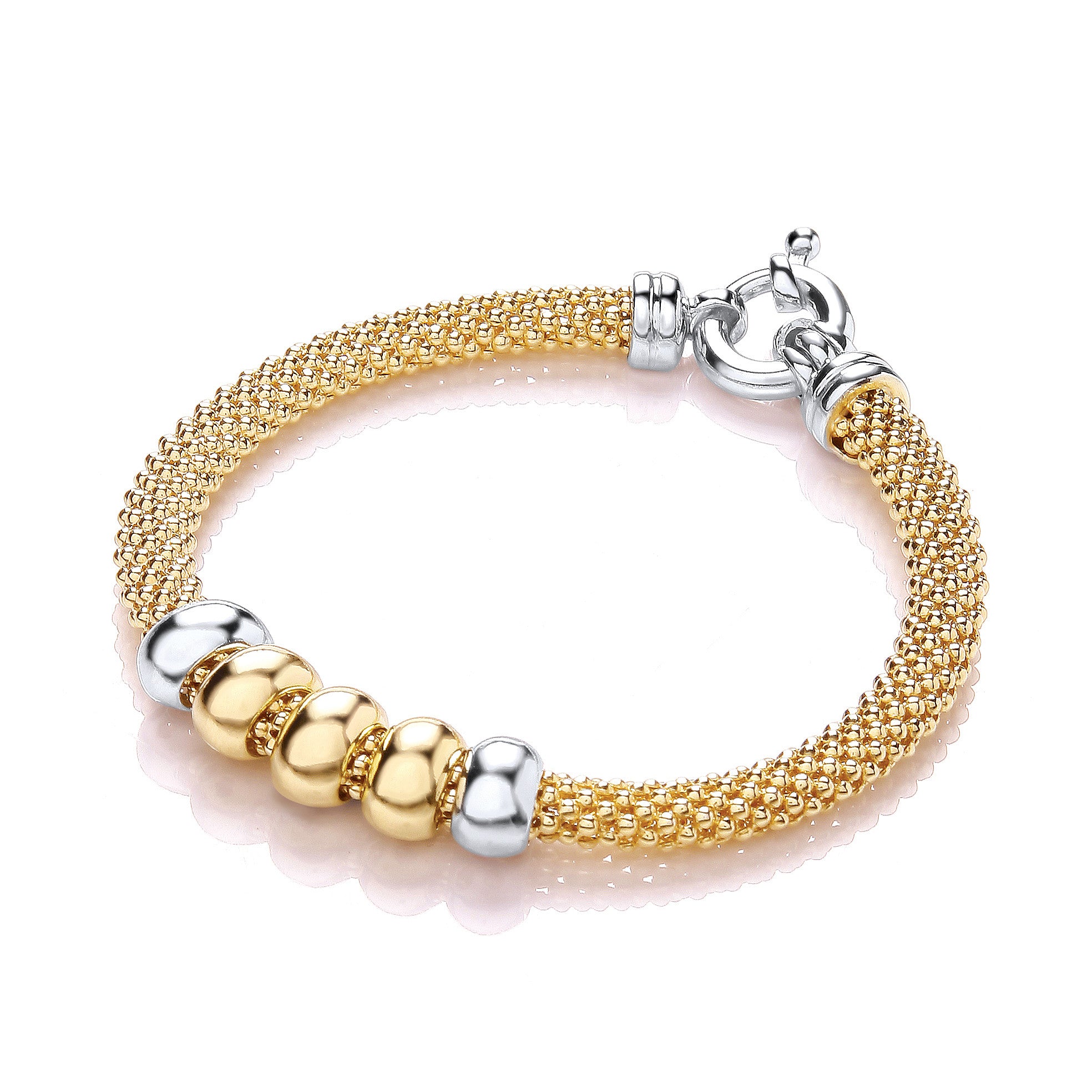 Yellow Mesh with 5 Beads Bracelet 7" - Silver