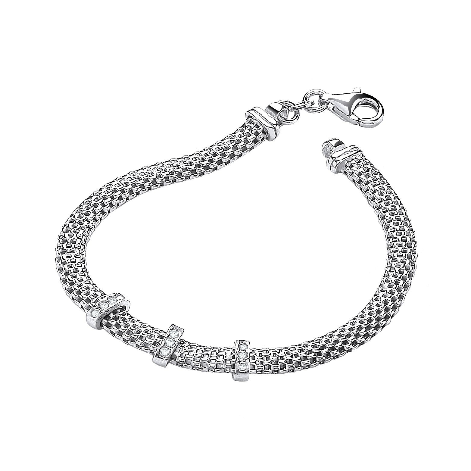 Silver Mesh with Cubic Zirconia's 7"/19cm Bracelet - Silver