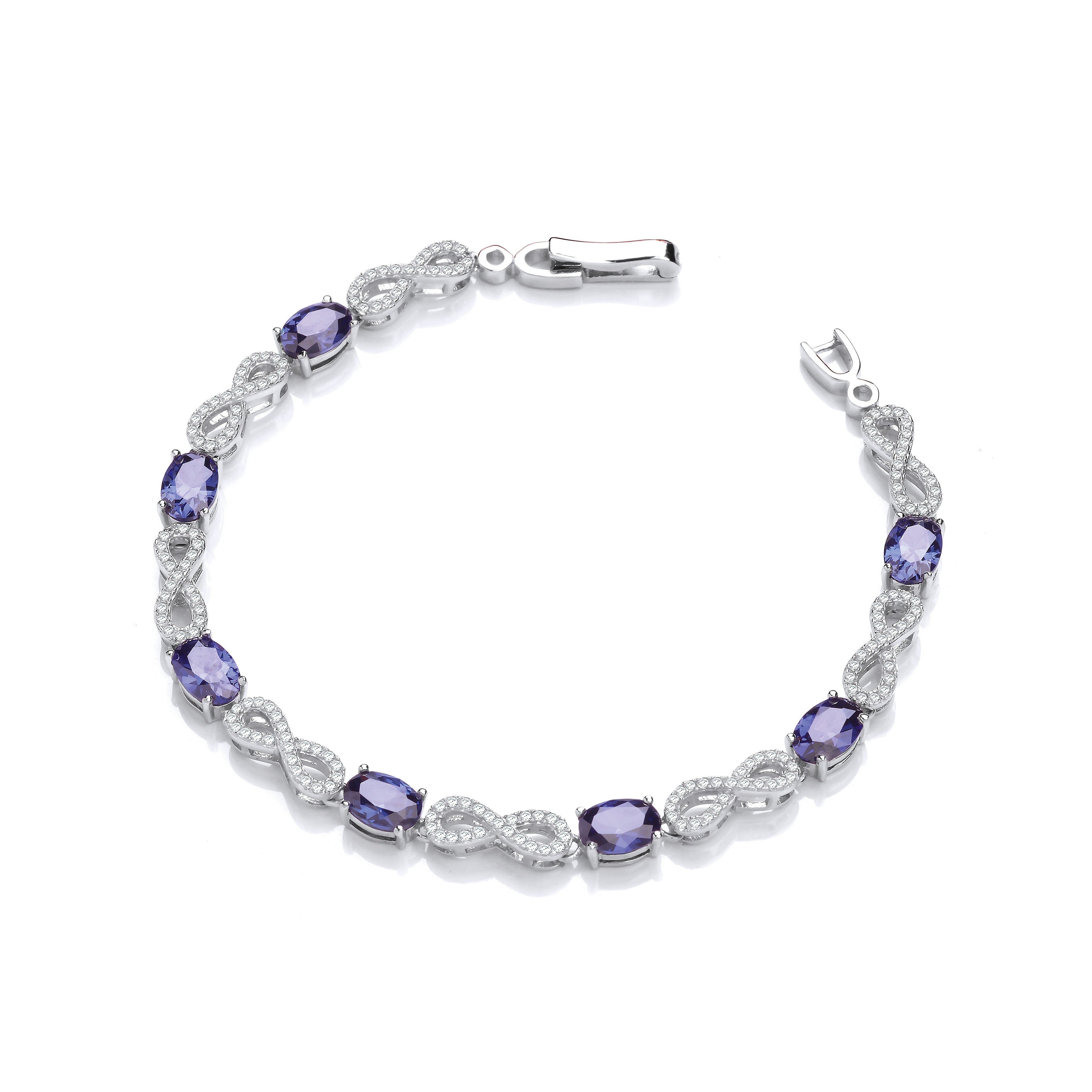 Infinity with Sapphire Blue Cubic Zirconia's Tennis Silver Bracelet - Silver