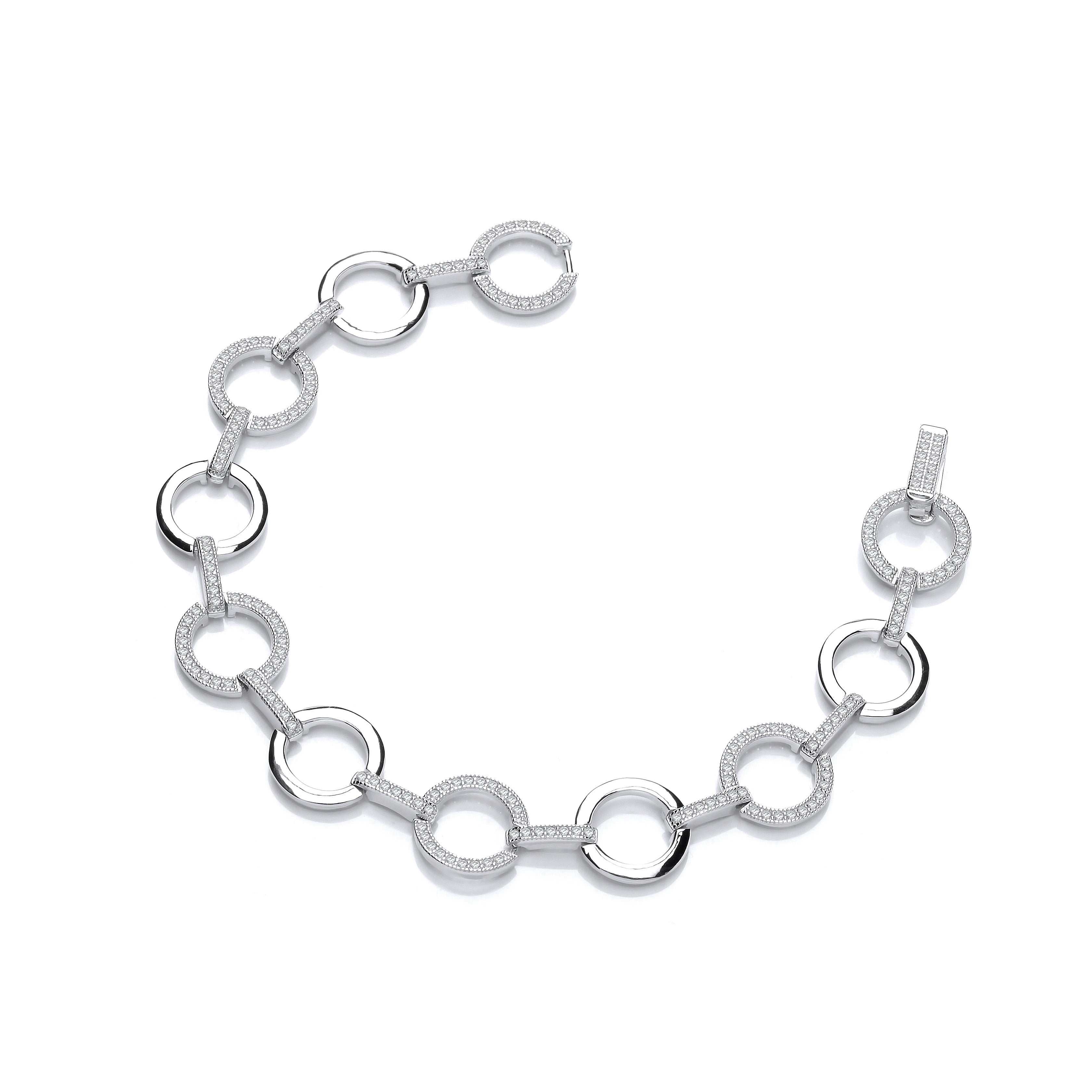 Circles Plain & Cubic Zirconia's Silver Ladies Bracelet - Silver