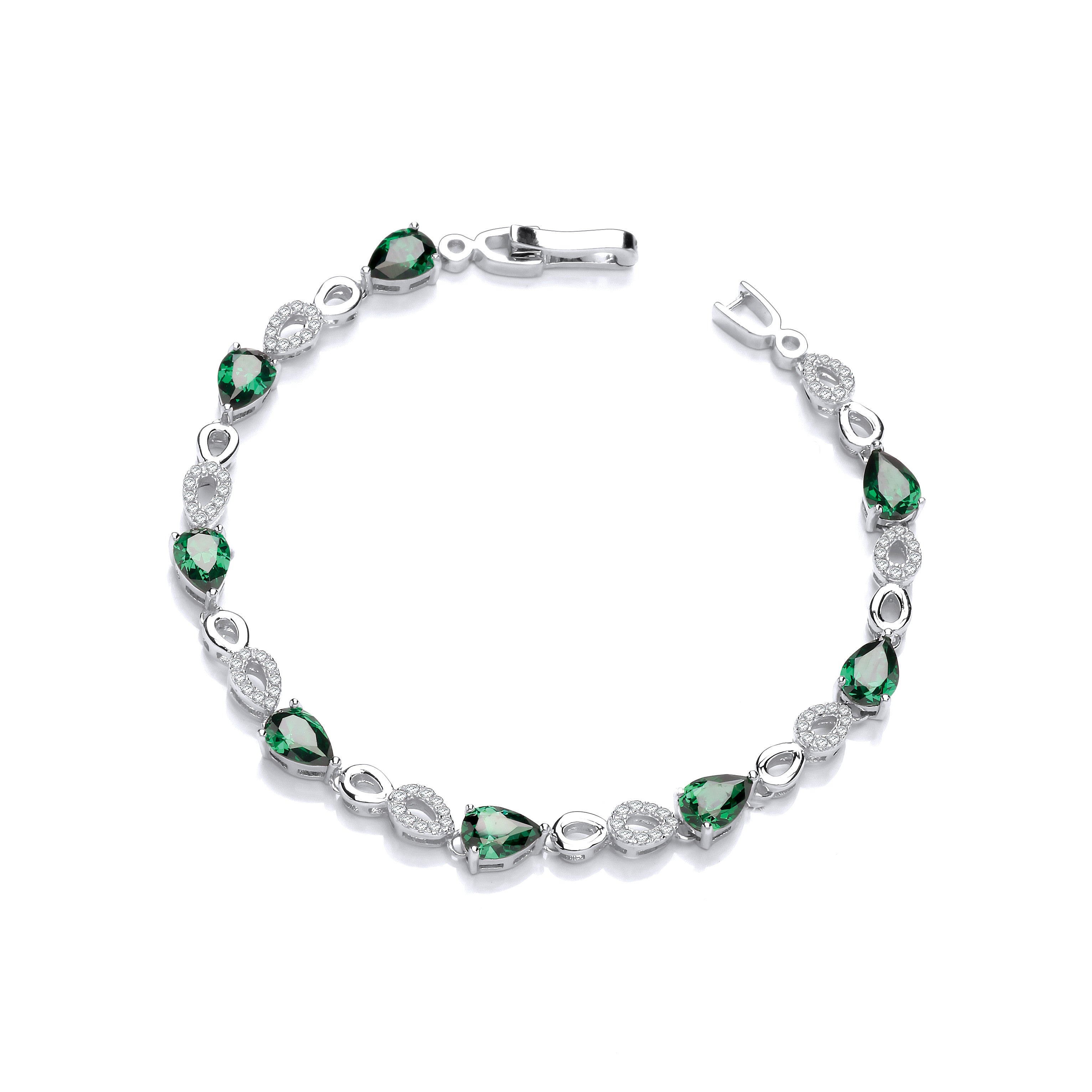 Green Teardrop Cubic Zirconia's Silver Ladies Bracelet - Silver