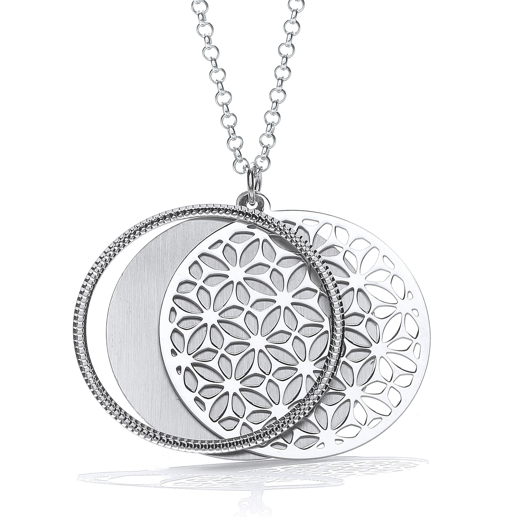 Round Filigree Pattern with Circle Slider 18" Necklace - Silver