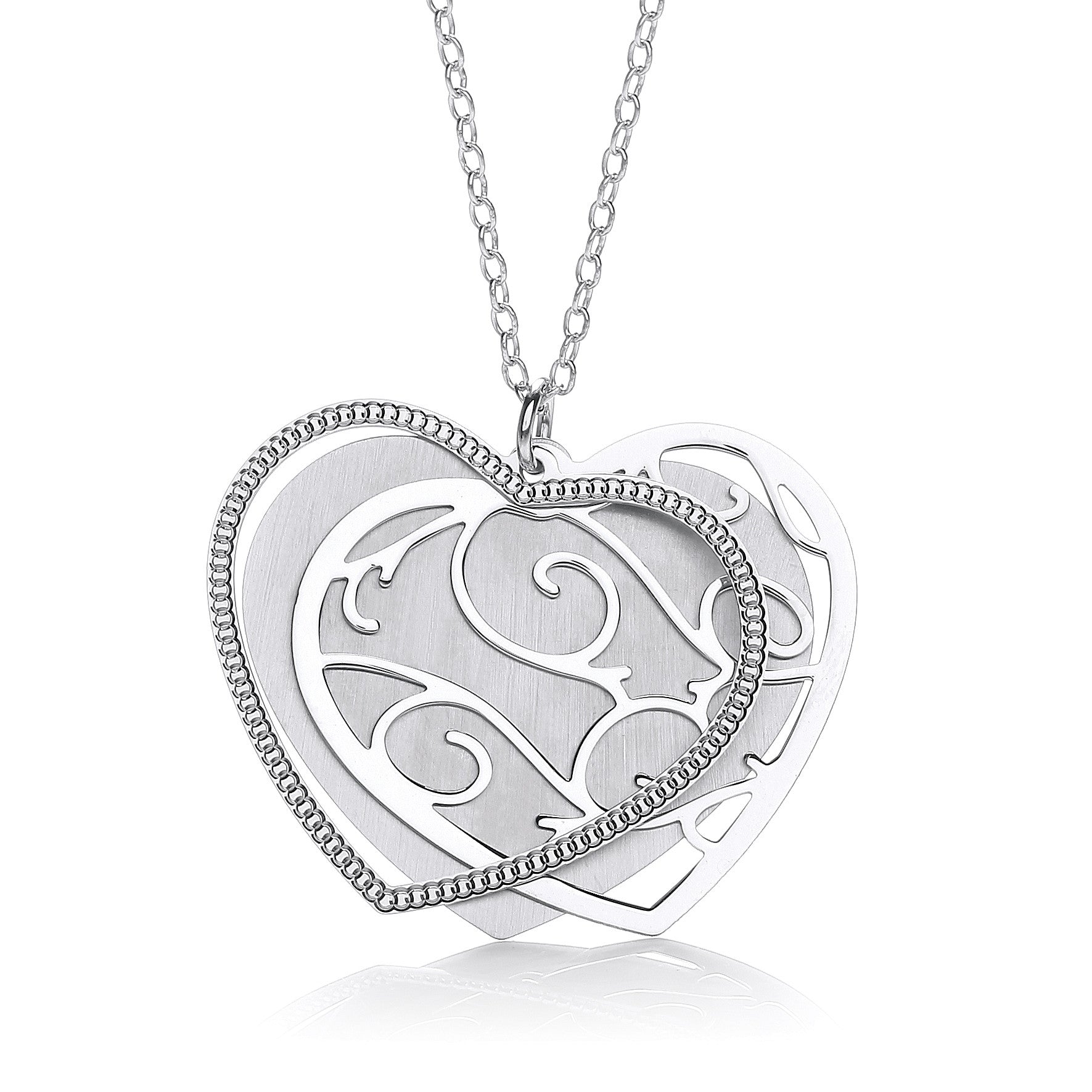 Medium Heart with Filigree Pattern 18" Necklace - Silver