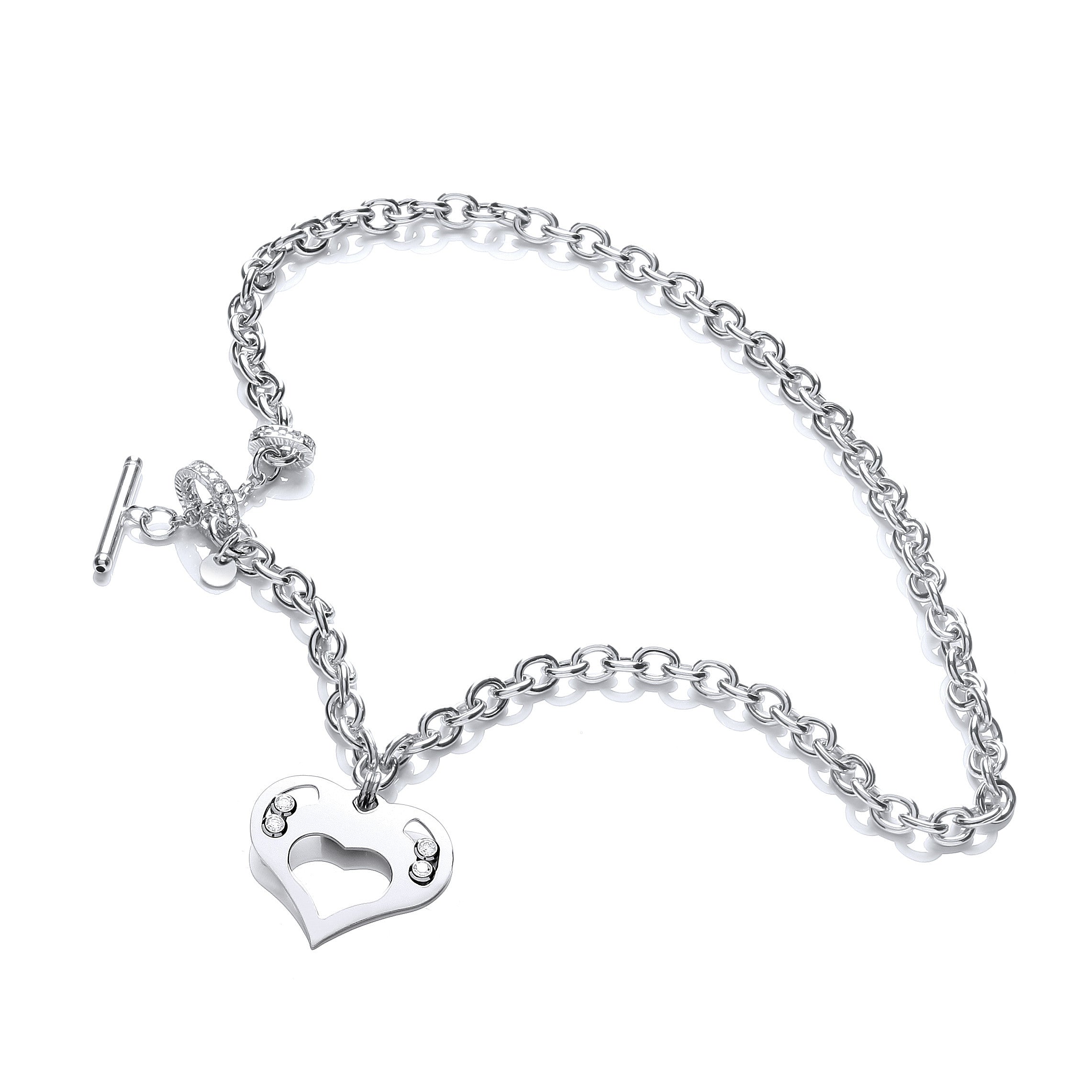 Silver Heart Chain with Floating Swarovski Elements - Silver