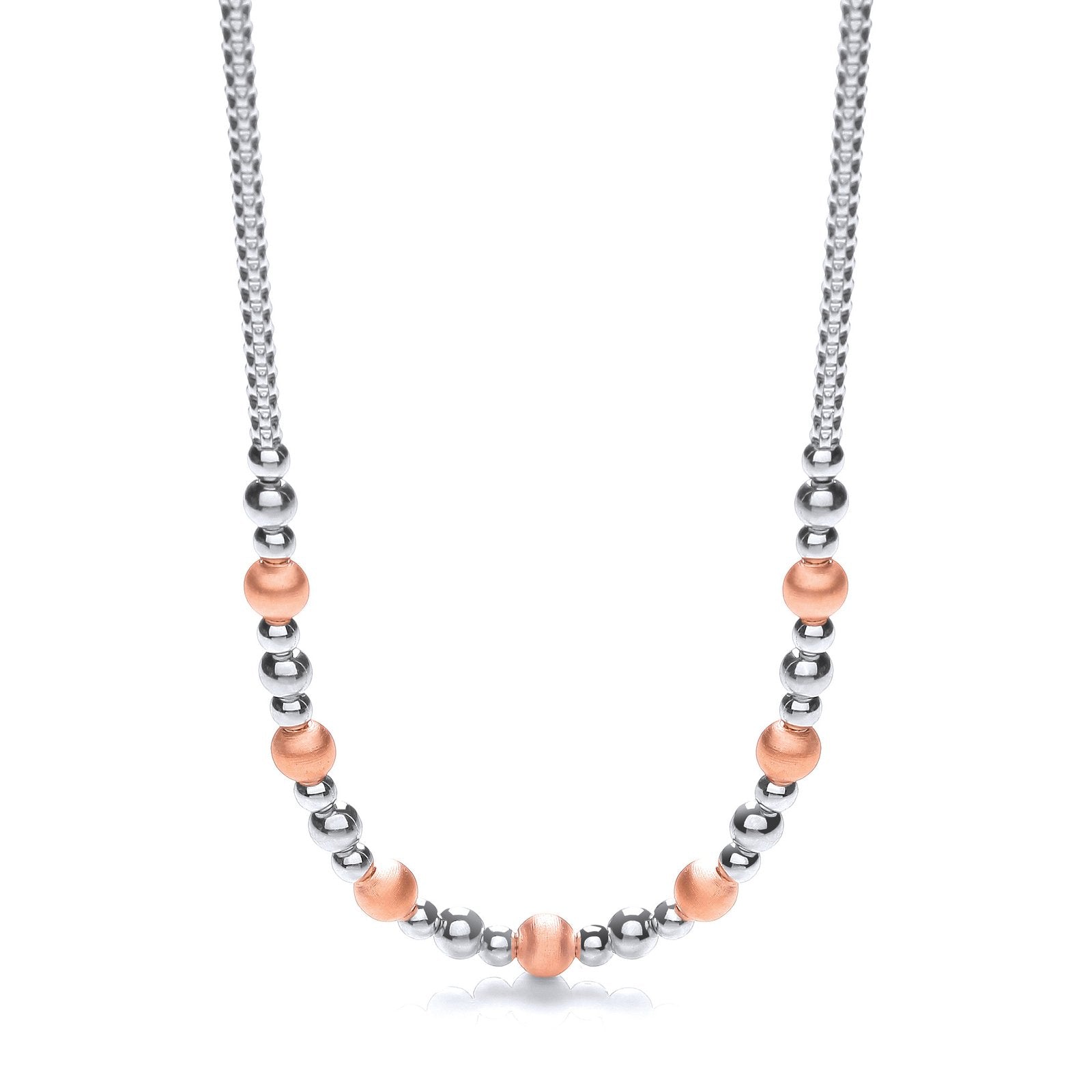 Silver & Rose Plated Beads Necklace 17"/43cm