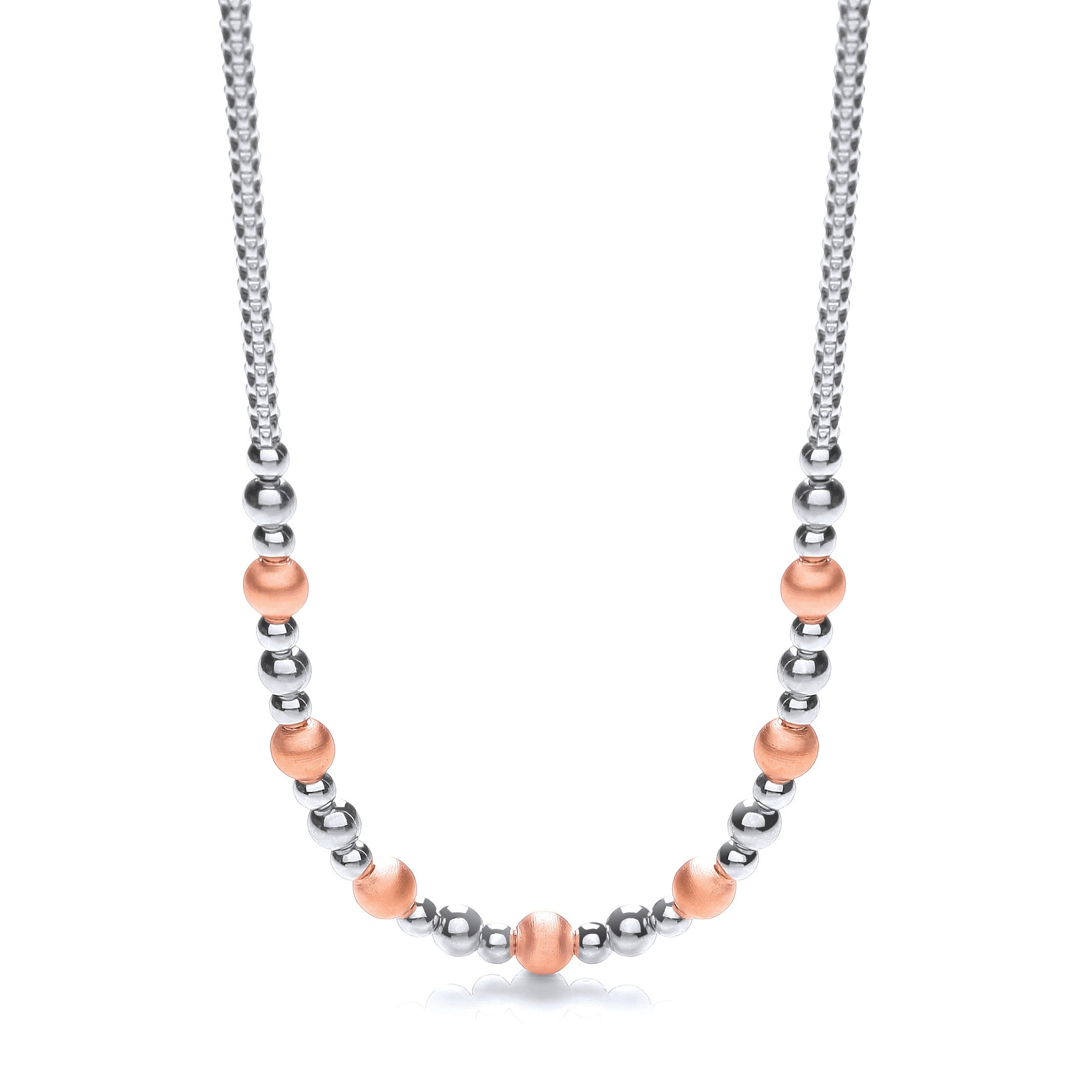 Silver & Rose Plated Beads Necklace 17"/43cm - Silver