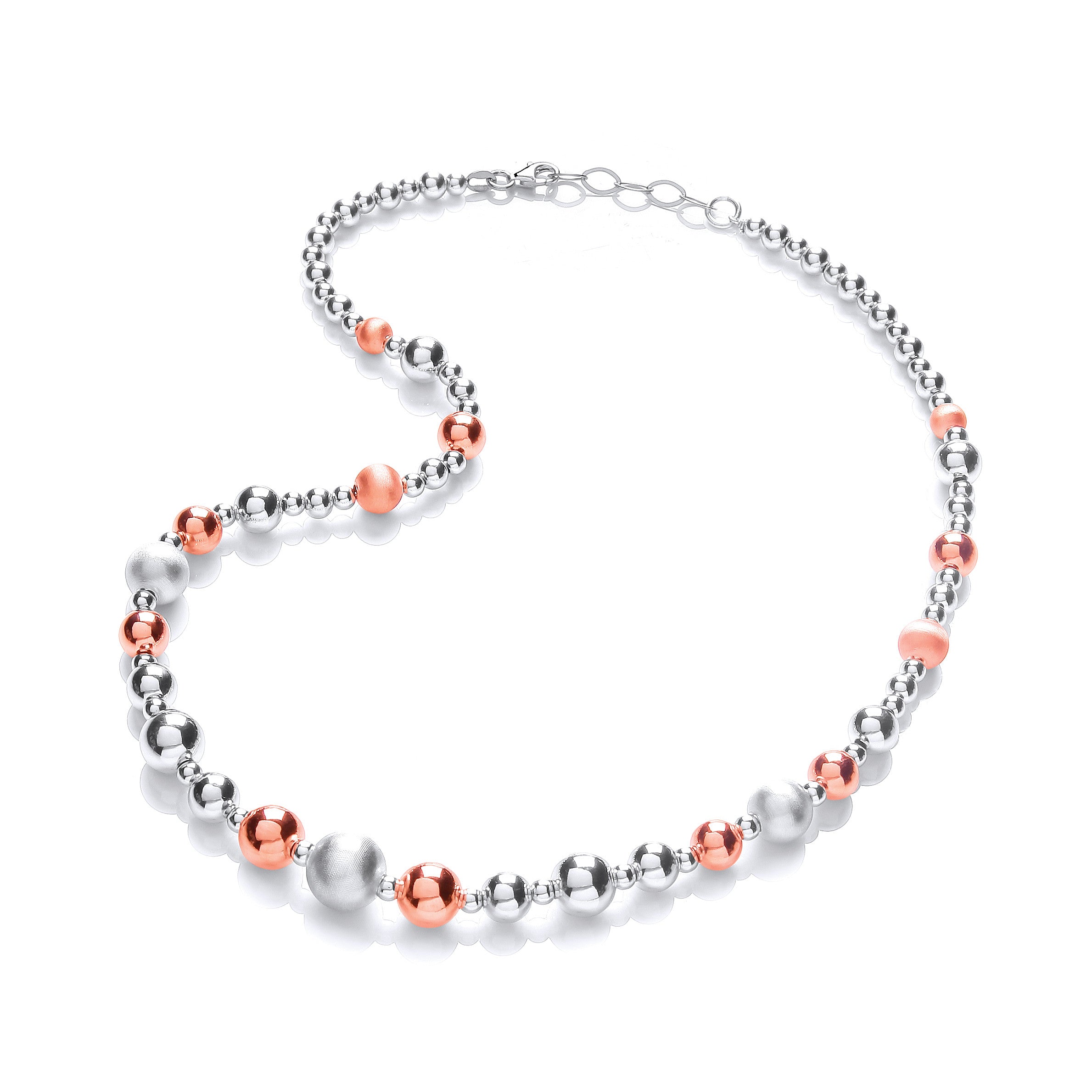 Silver & Rose Plated Graduated Beads Necklace - Silver