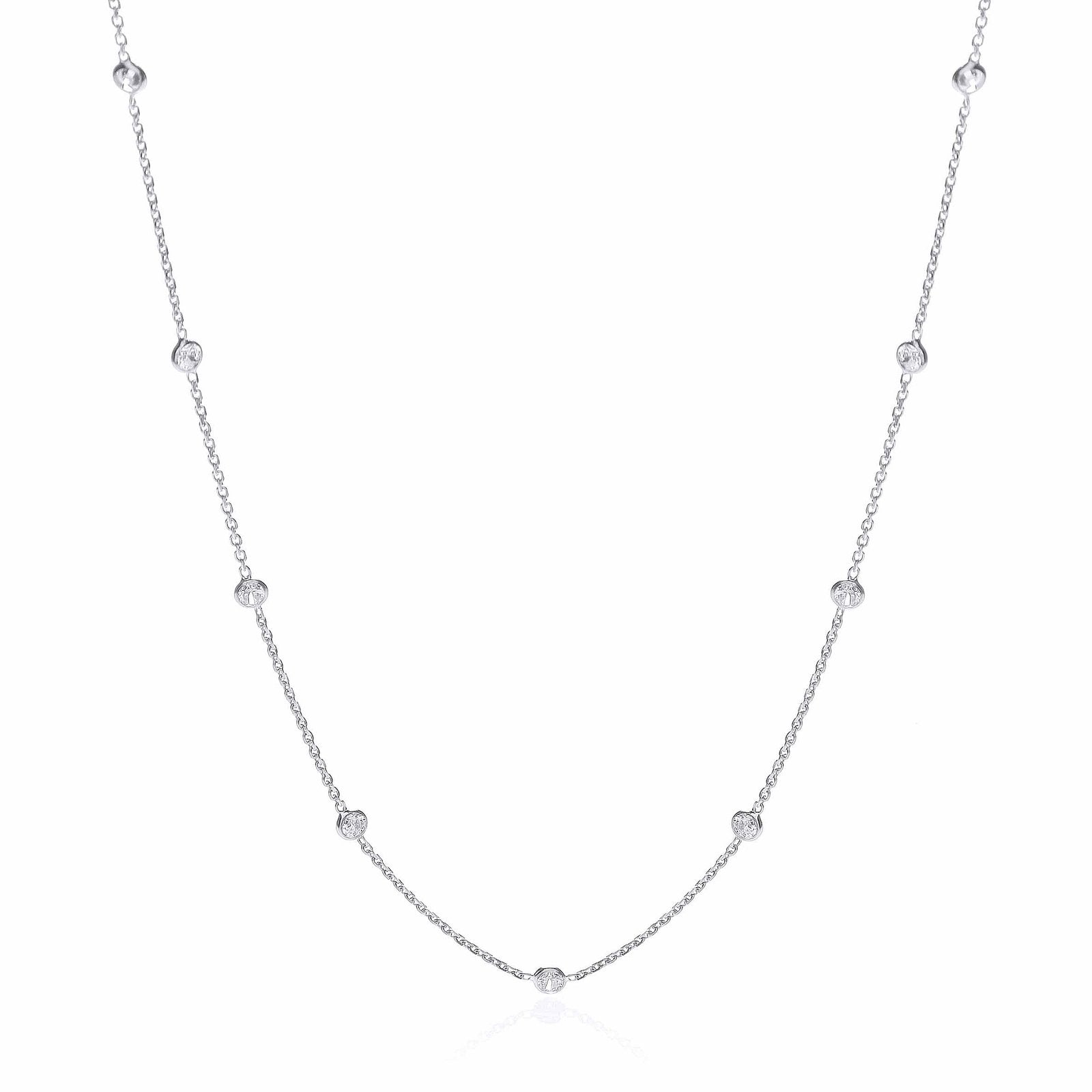 Silver Rh.Plated Rubover 11 Cz's Necklace 18"