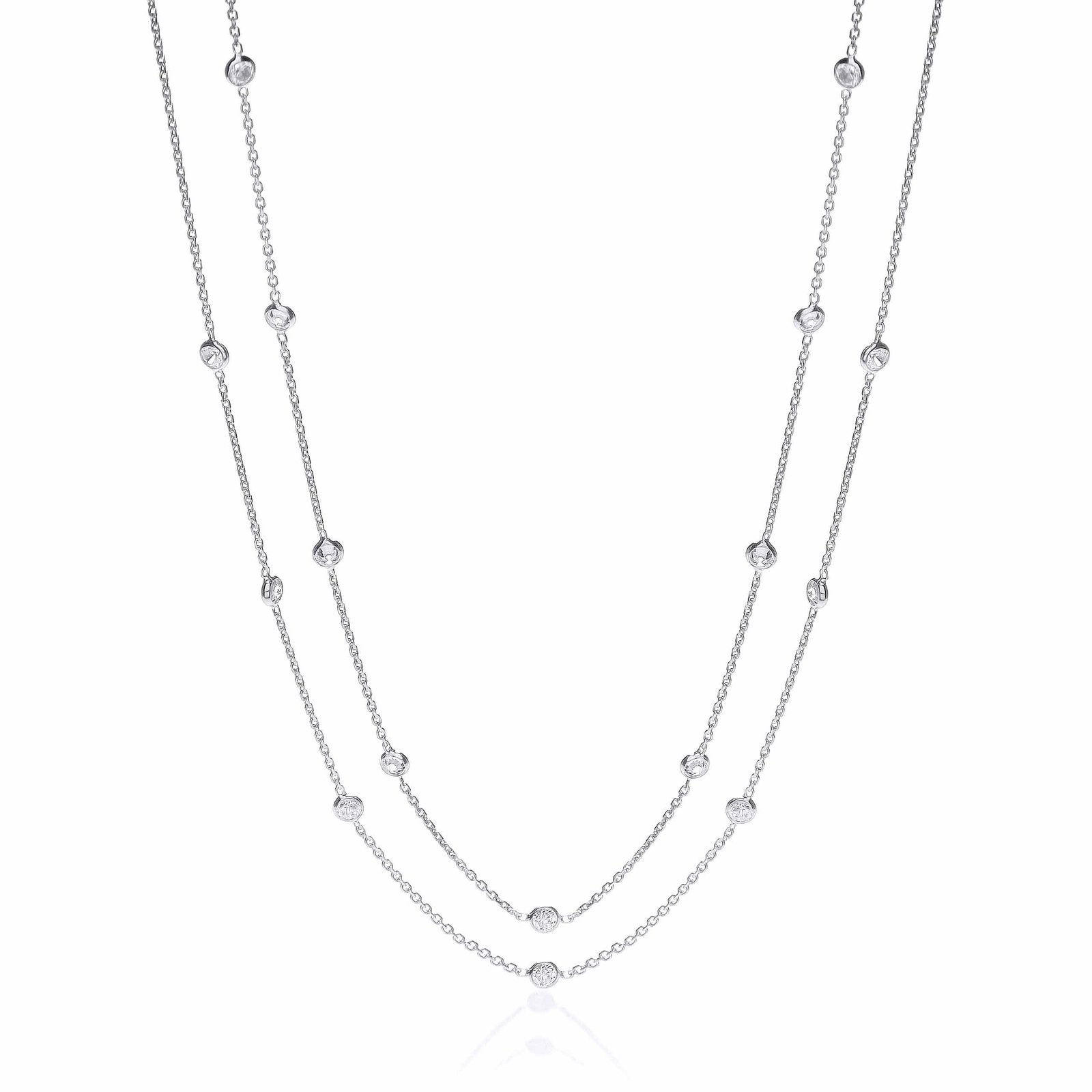Silver Rubover 23 Cz's Necklace 38"