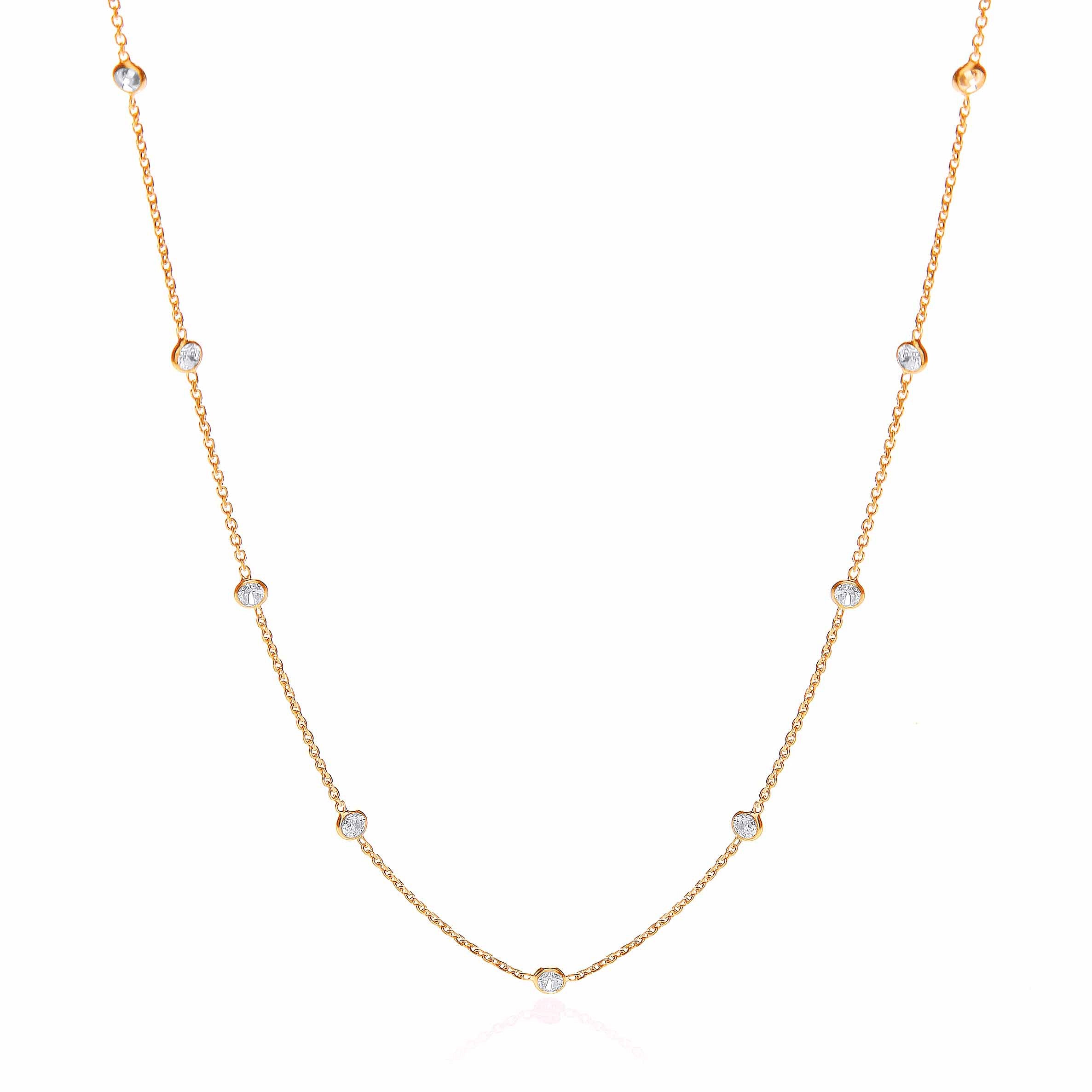 Gold Coated Rubover 11 Cubic Zirconia's Necklace 18" - Silver