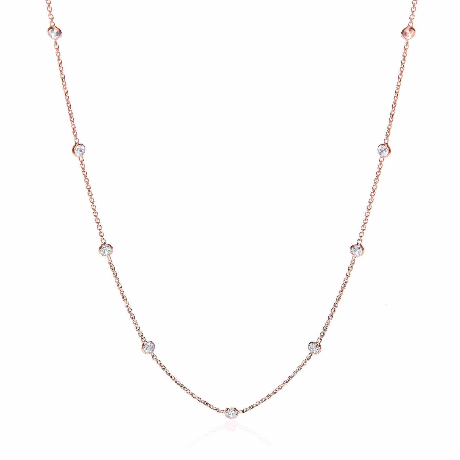 Rose Coated Rubover 11 Cz's Necklace 18"